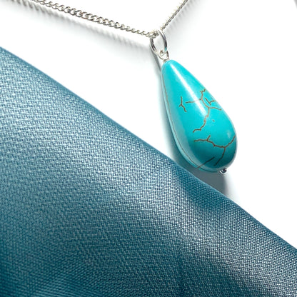 Large turquoise pear drop sterling silver necklace