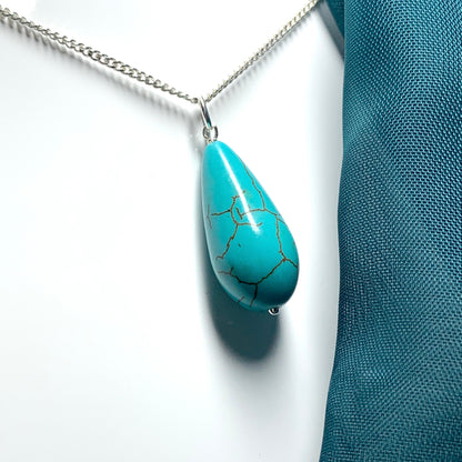 Large turquoise pear drop sterling silver necklace