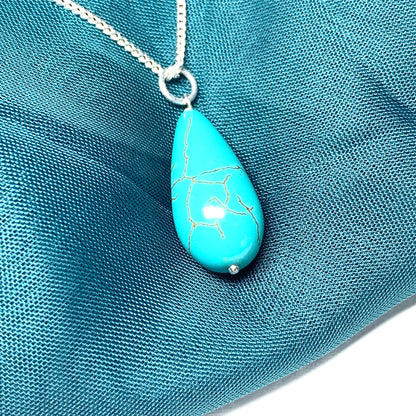 Large turquoise pear drop sterling silver necklace