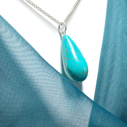 Large Turquoise Peardrop Sterling Silver Necklace