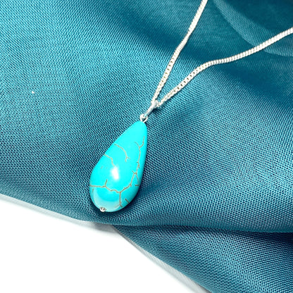 Large Turquoise Peardrop Sterling Silver Necklace