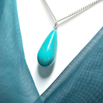 Large Turquoise Peardrop Sterling Silver Necklace