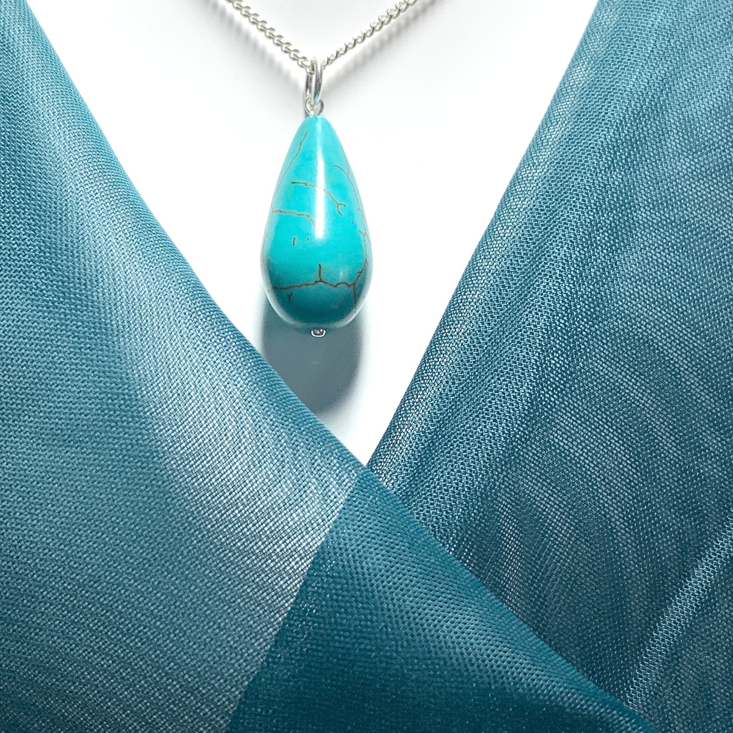 Large Turquoise Peardrop Sterling Silver Necklace