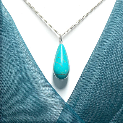 Large Turquoise Peardrop Sterling Silver Necklace