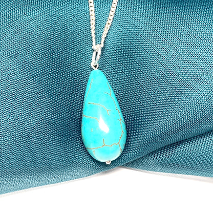 Large Turquoise Peardrop Sterling Silver Necklace