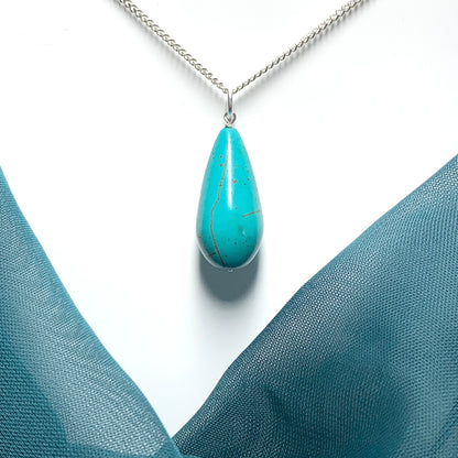 Large Turquoise Tear Drop Sterling Silver Necklace