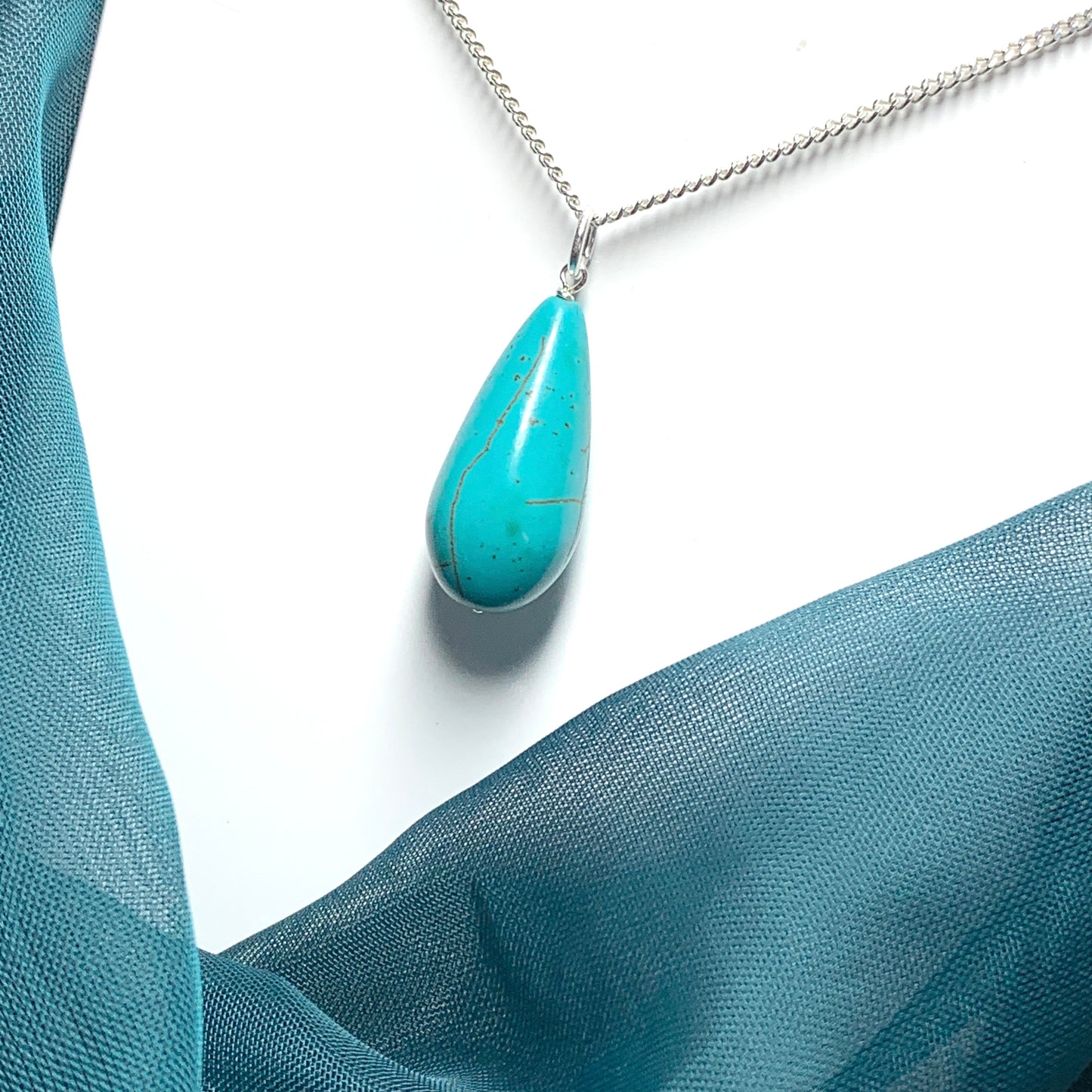 Large Turquoise Tear Drop Sterling Silver Necklace