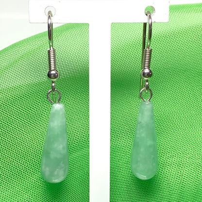 Light Green Jade Medium Teardrop Shaped Sterling Silver Drop Earrings