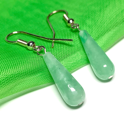 Light Green Jade Medium Teardrop Shaped Sterling Silver Drop Earrings