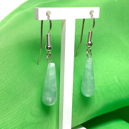 Light Green Jade Medium Teardrop Shaped Sterling Silver Drop Earrings