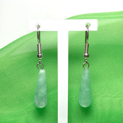 Light Green Jade Medium Teardrop Shaped Sterling Silver Drop Earrings