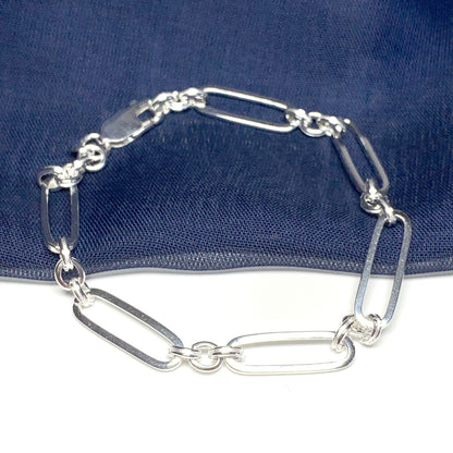 Long link ladies polished sterling silver bracelet