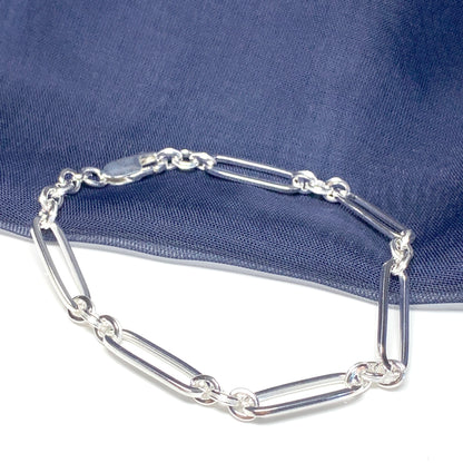 Long link ladies polished sterling silver bracelet