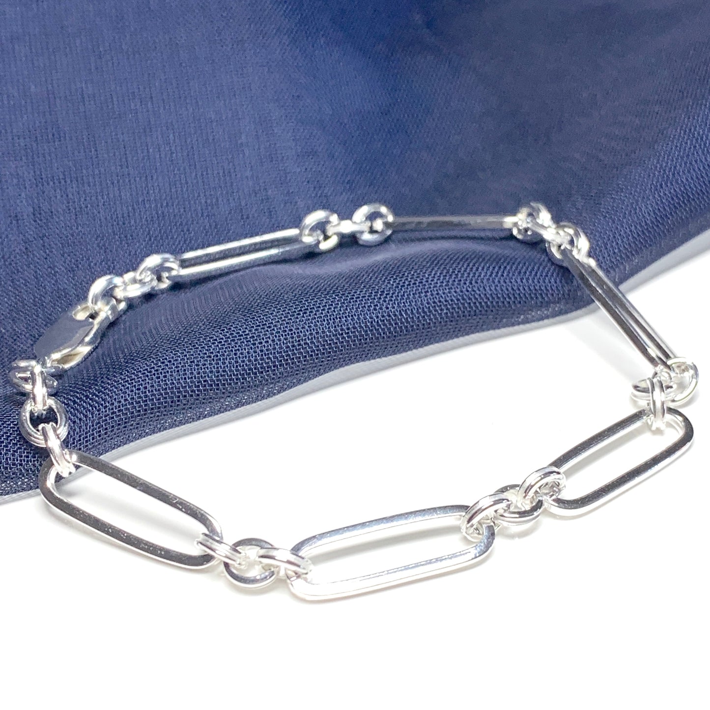 Long link ladies polished sterling silver bracelet