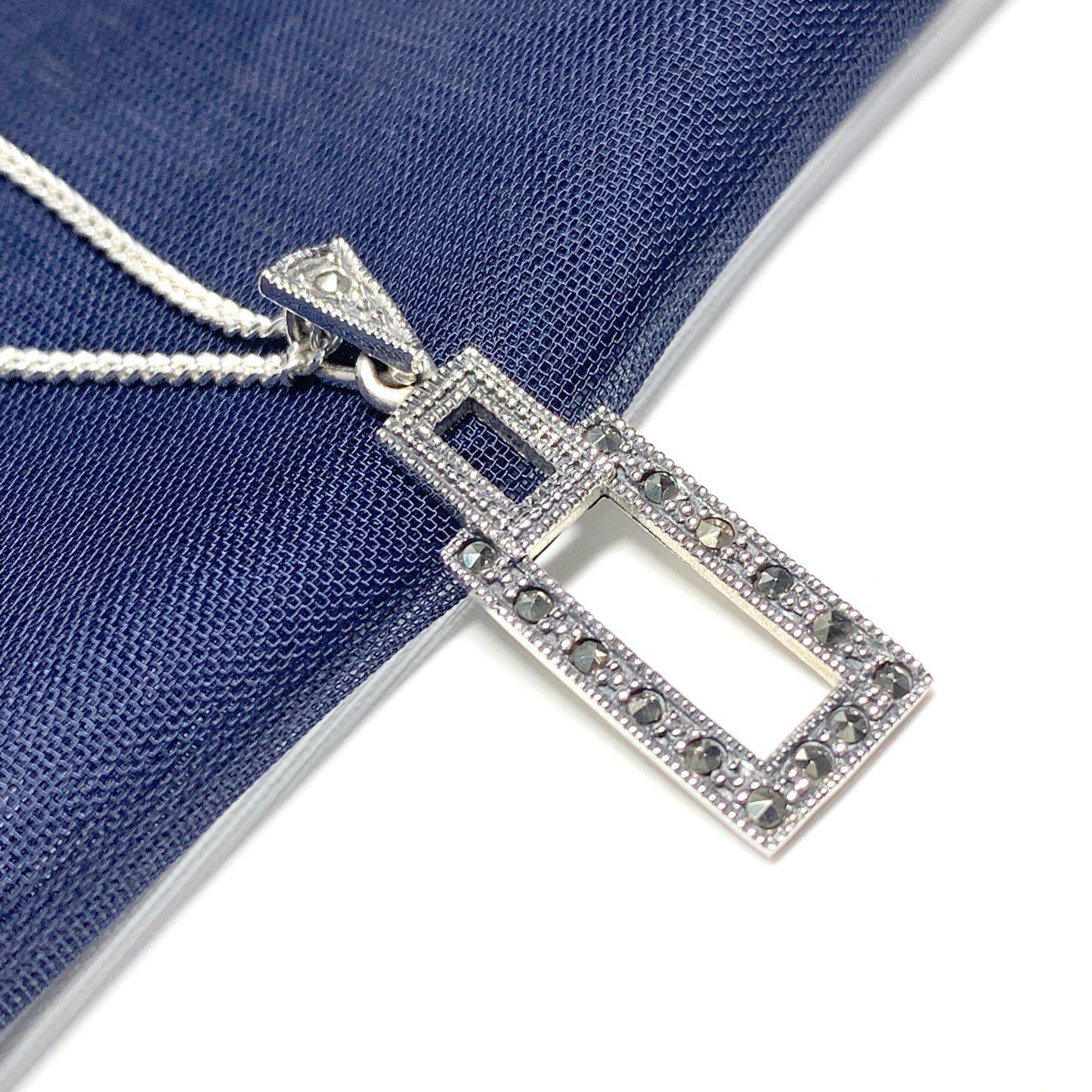 Marcasite Necklace Rectangle Shaped Sterling Silver