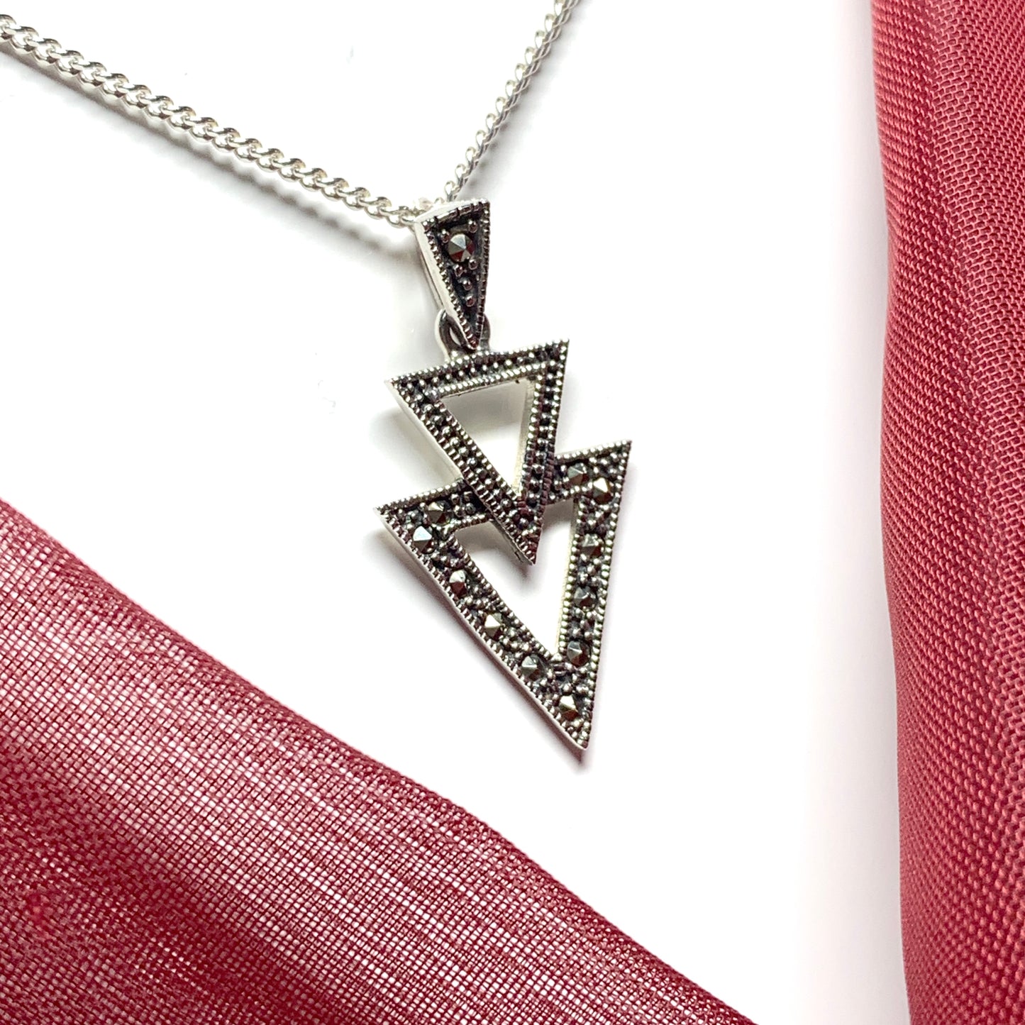 Marcasite Triangle Shaped Sterling Silver Necklace