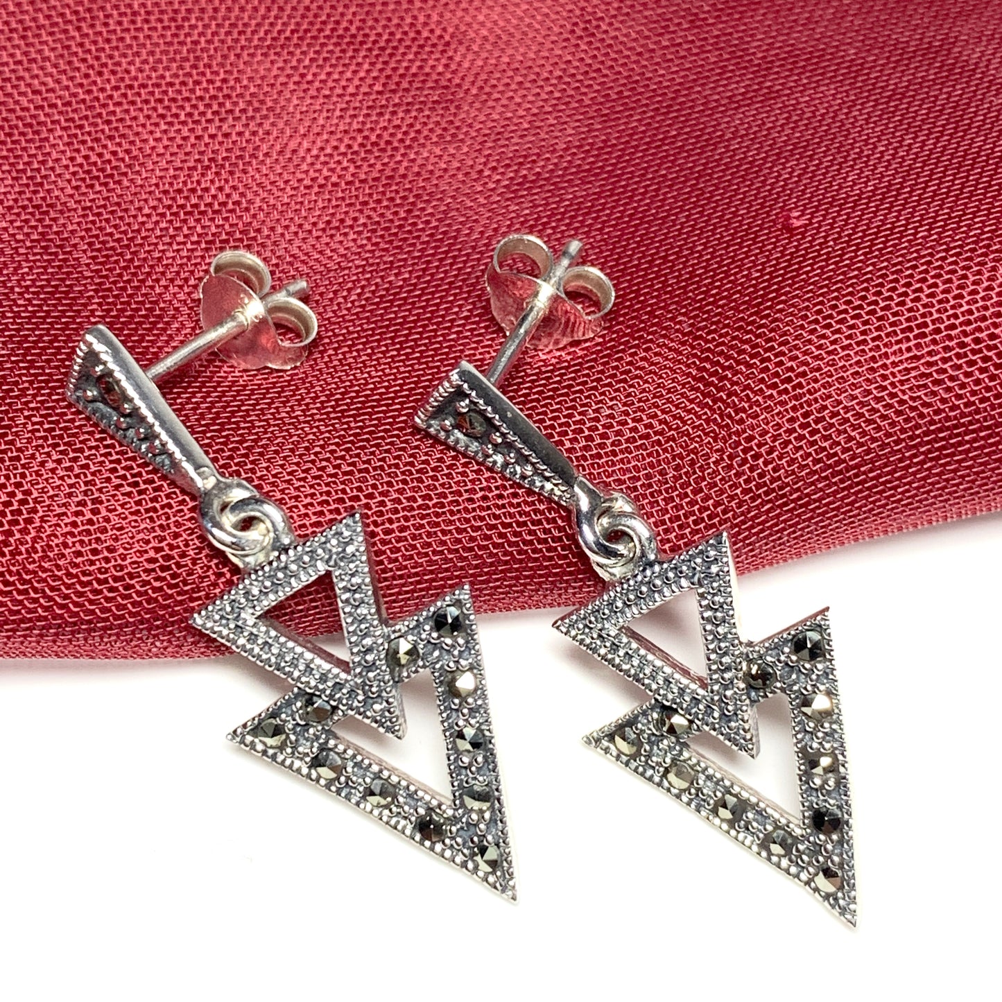 Marcasite Triangle Shaped Sterling Silver Earrings