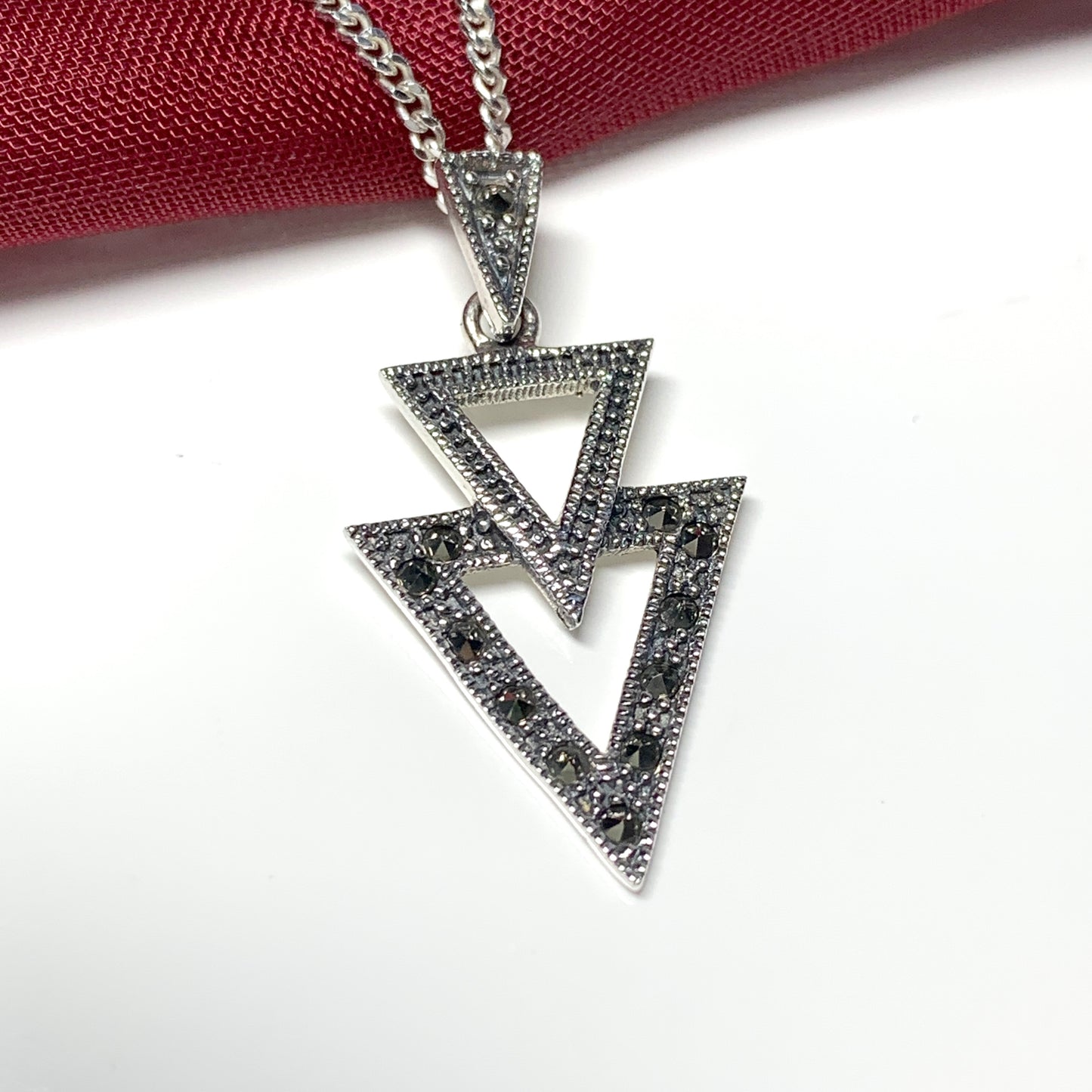 Marcasite Triangle Shaped Sterling Silver Necklace