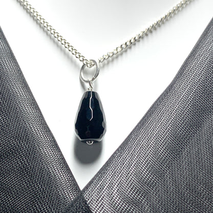 Tear Drop Silver Pear Shaped Onyx Necklace Pendant