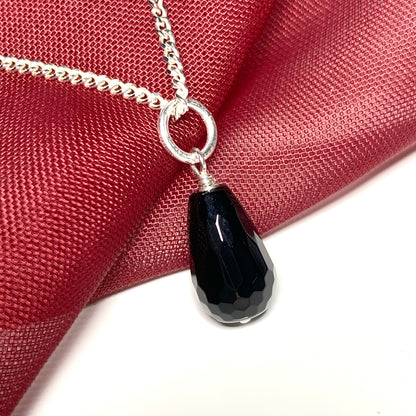 Tear Drop Silver Pear Shaped Onyx Necklace Pendant