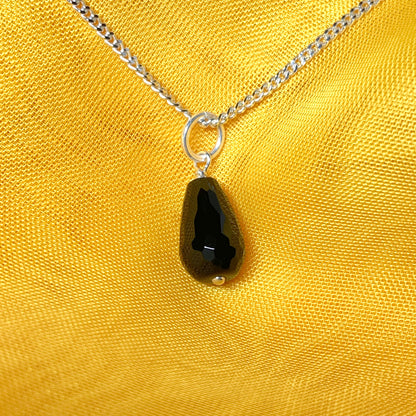 Tear Drop Silver Pear Shaped Onyx Necklace Pendant