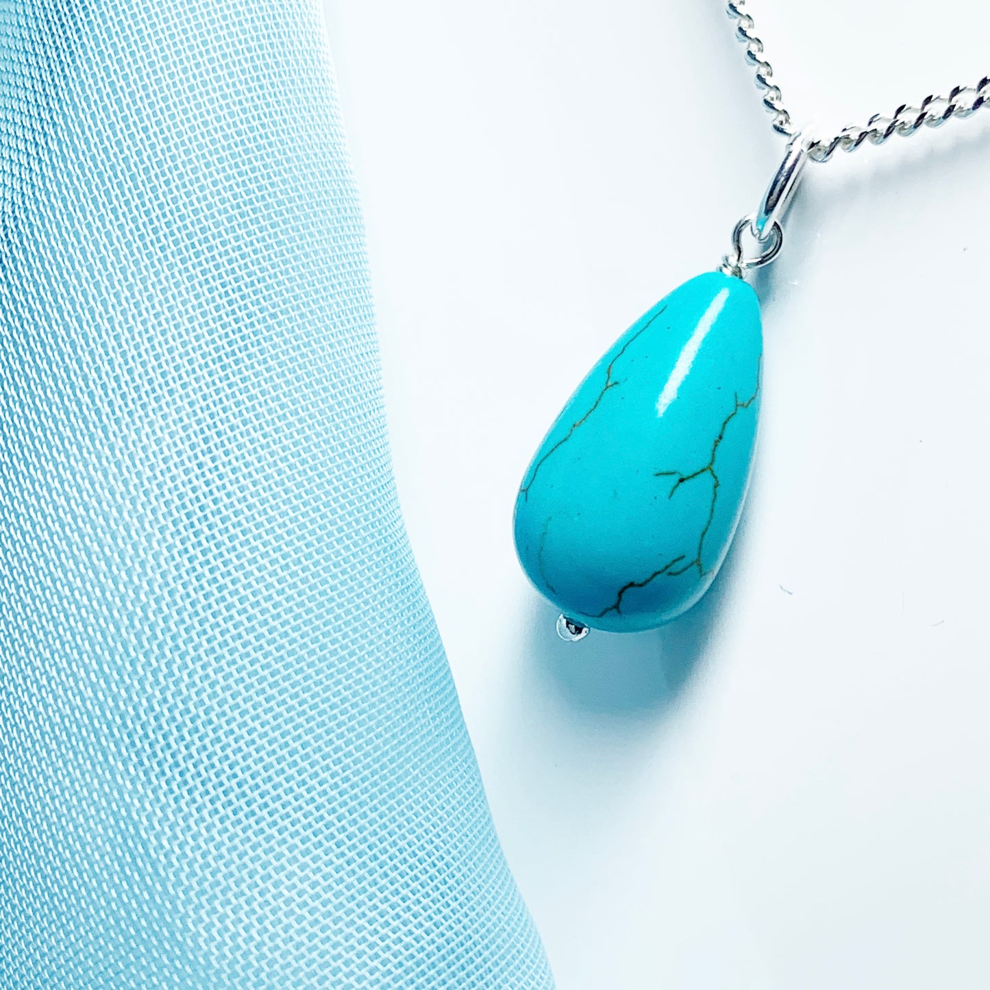 Medium Turquoise Peardrop Sterling Silver Necklace