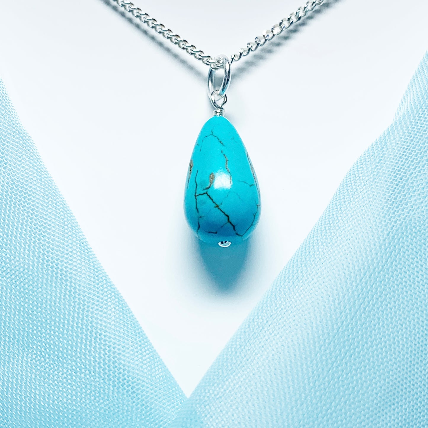 Medium Turquoise Peardrop Sterling Silver Necklace