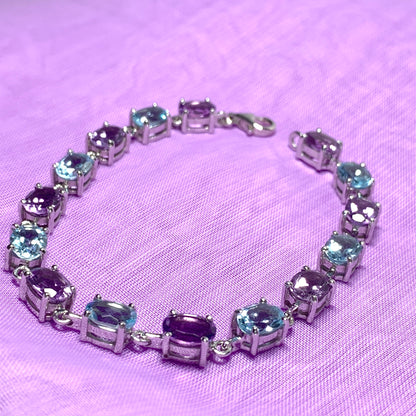 Oval Amethyst and Topaz Sterling Silver Bracelet