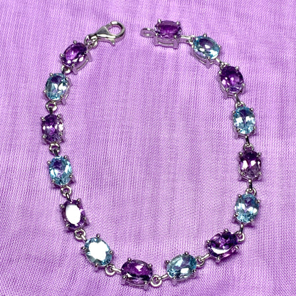 Oval Amethyst and Topaz Sterling Silver Bracelet