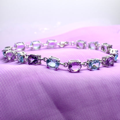 Oval Amethyst and Topaz Sterling Silver Bracelet