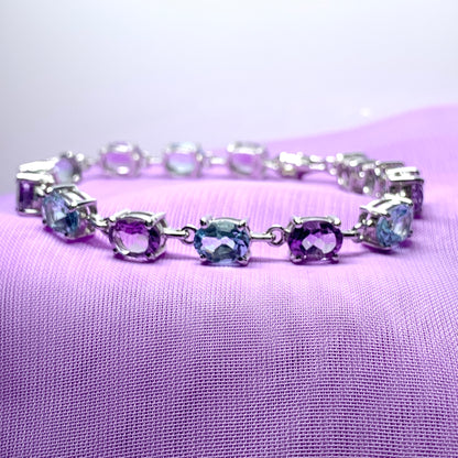 Oval Amethyst and Topaz Sterling Silver Bracelet