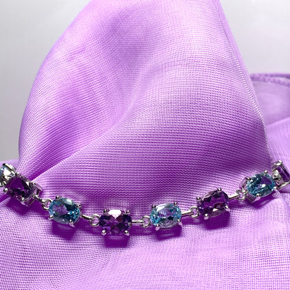 Oval Amethyst and Topaz Sterling Silver Bracelet