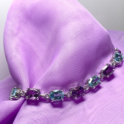 Oval Amethyst and Topaz Sterling Silver Bracelet