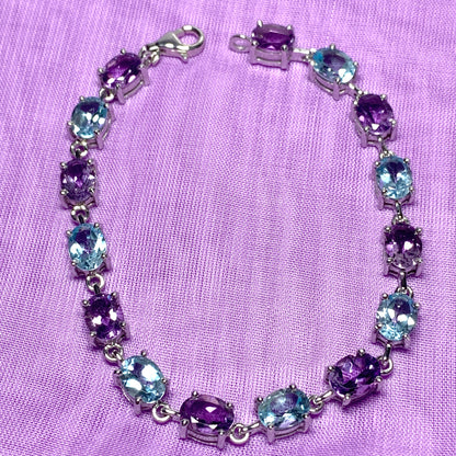 Oval Amethyst and Topaz Sterling Silver Bracelet