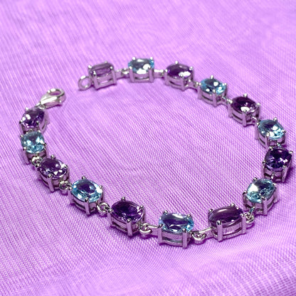 Oval Amethyst and Topaz Sterling Silver Bracelet