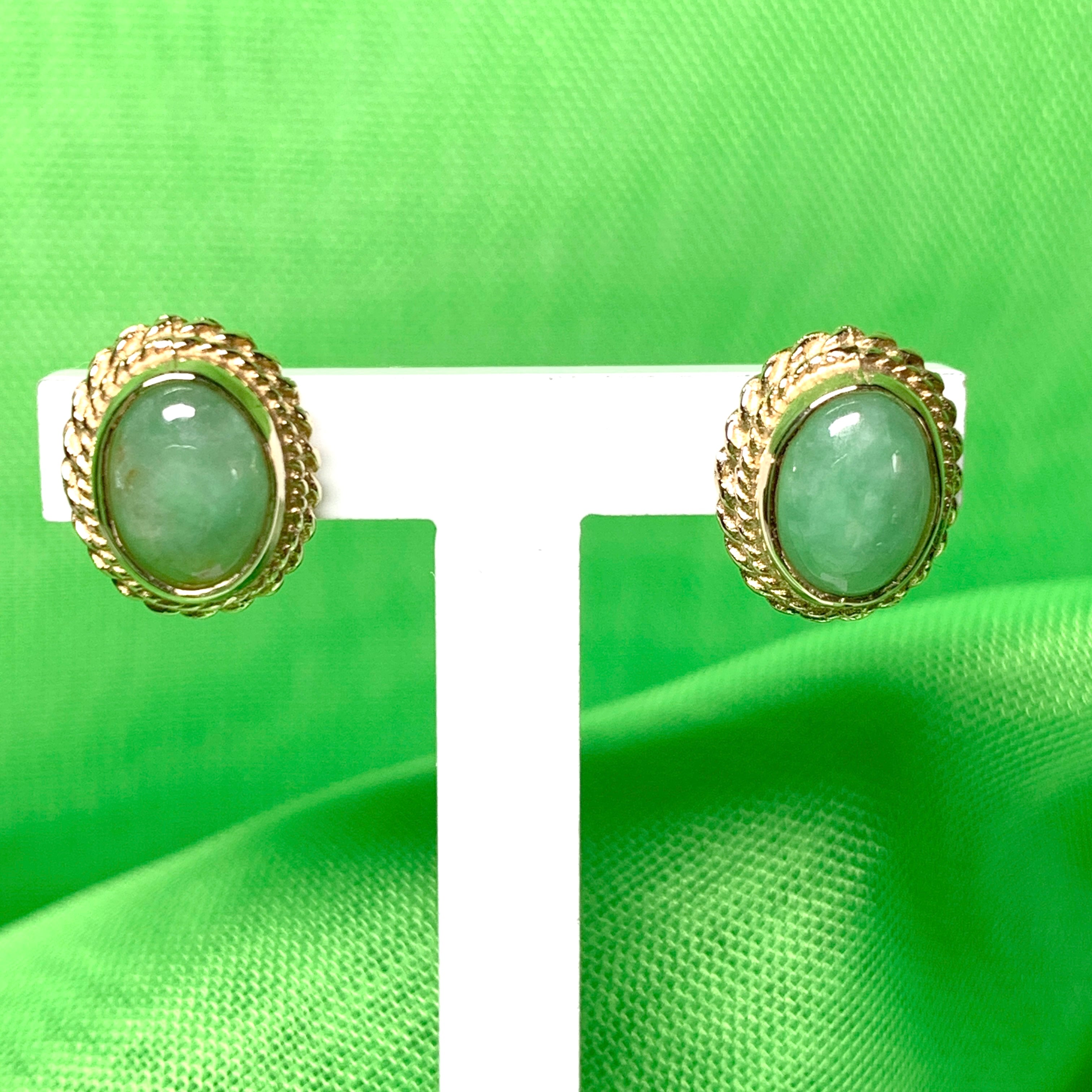 Golden Quartz With Green Jade Earring