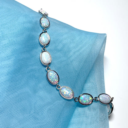 Oval opal bracelet sterling silver ladies