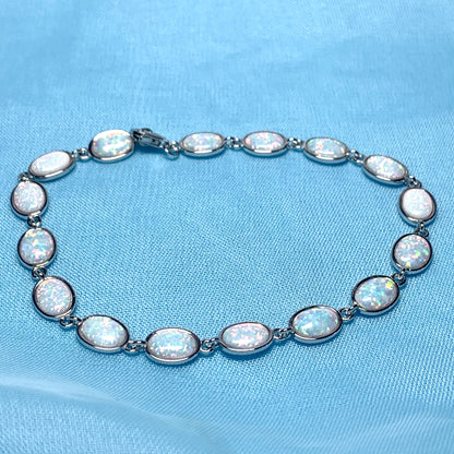 Oval opal bracelet sterling silver ladies