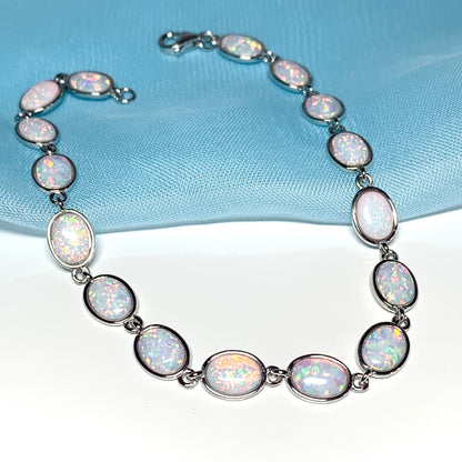 Oval opal bracelet sterling silver ladies