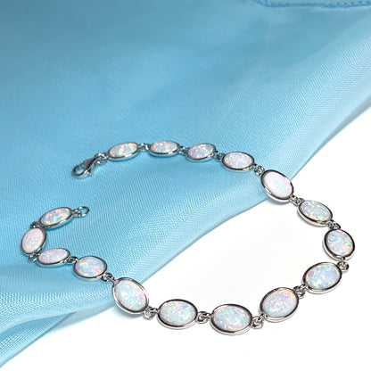 Oval opal bracelet sterling silver ladies