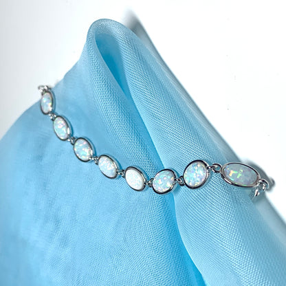 Oval opal bracelet sterling silver ladies