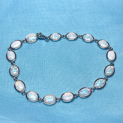 Oval opal bracelet sterling silver ladies