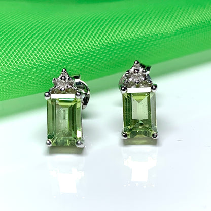 Peridot and diamond silver stud earrings