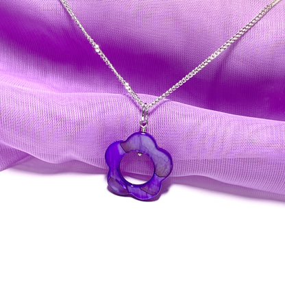 Purple Daisy Mother of Pearl Sterling Silver Necklace