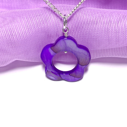 Purple Daisy Mother of Pearl Sterling Silver Necklace