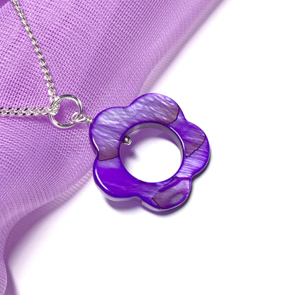 Purple Daisy Mother of Pearl Sterling Silver Necklace