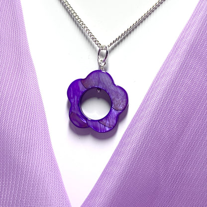 Purple Daisy Mother of Pearl Sterling Silver Necklace