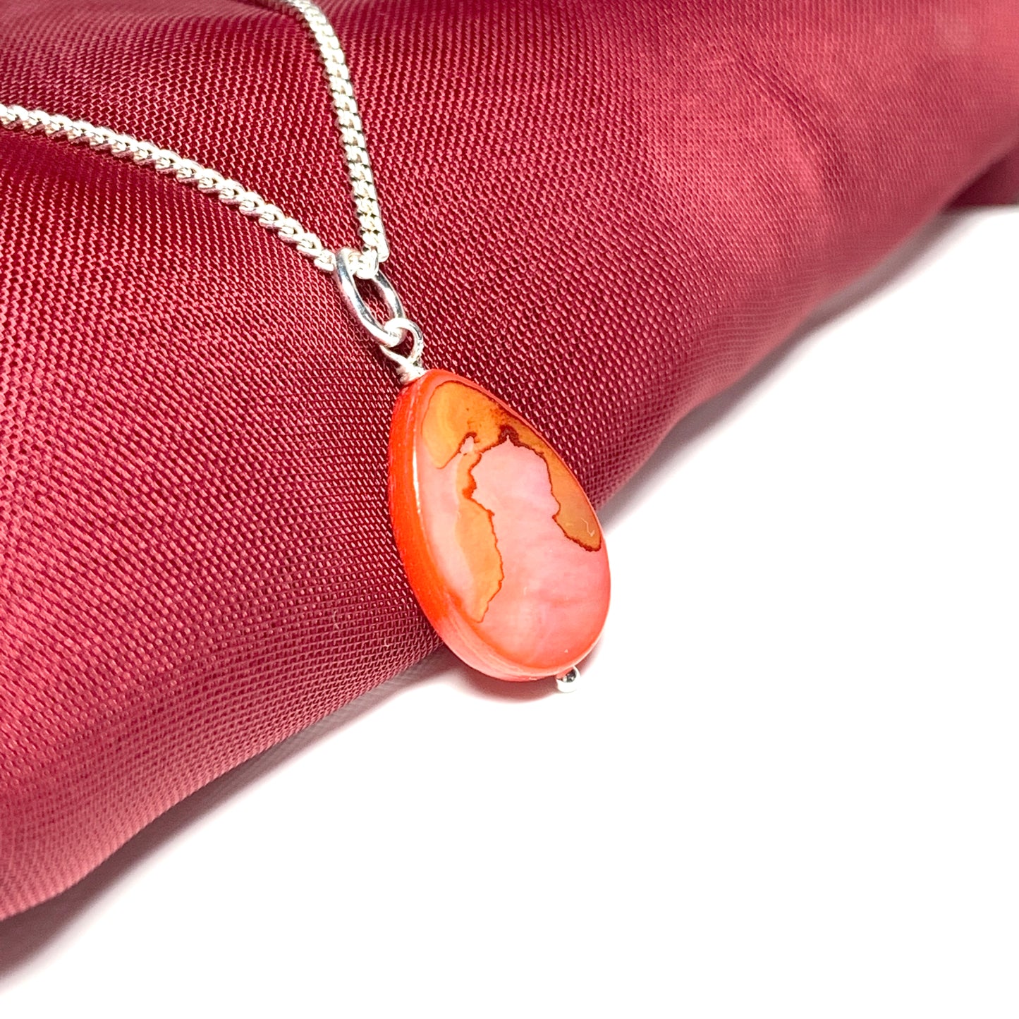 Red Mother of Pearl Balloon Sterling Silver Necklace