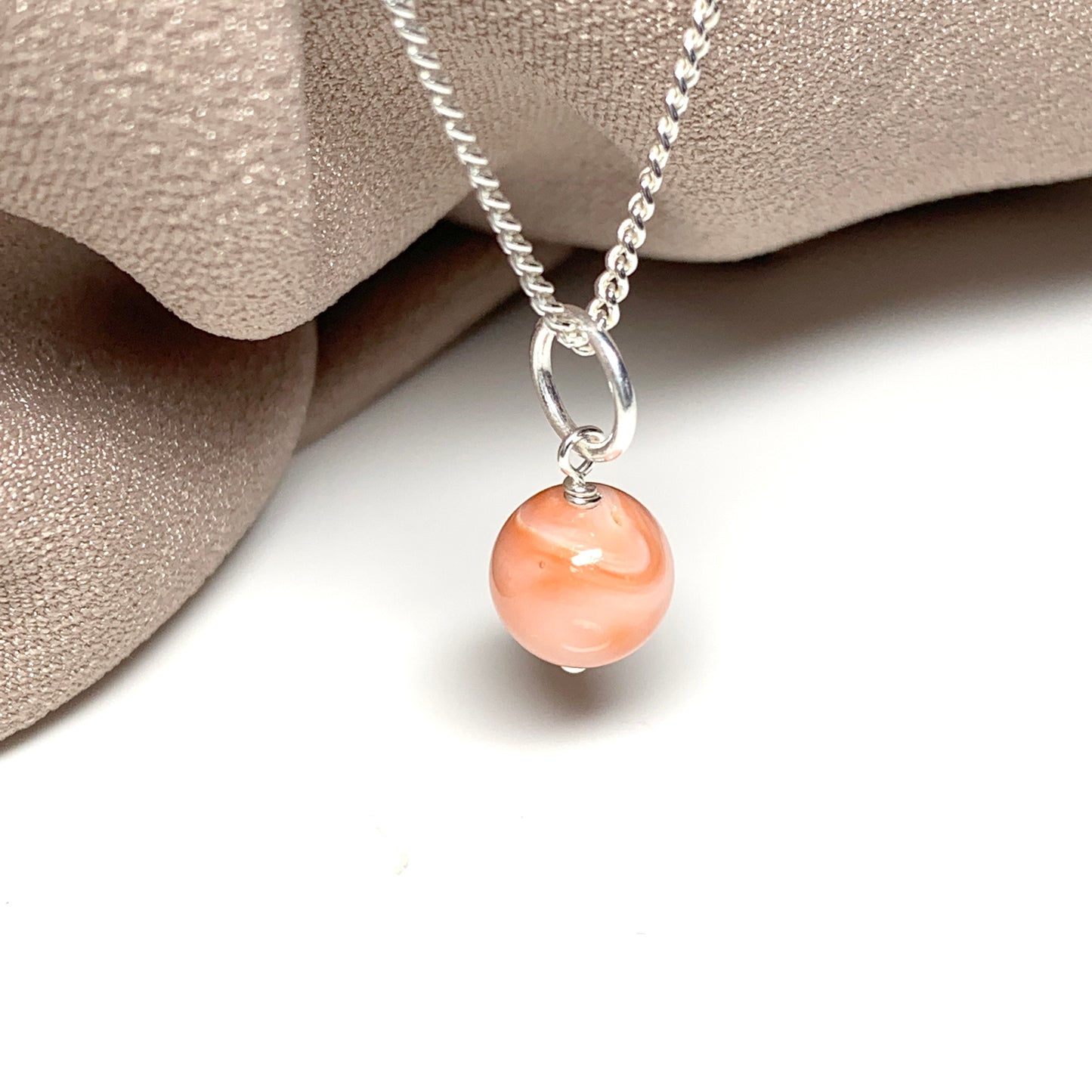 Round Coral Sterling Silver Necklace Pendant