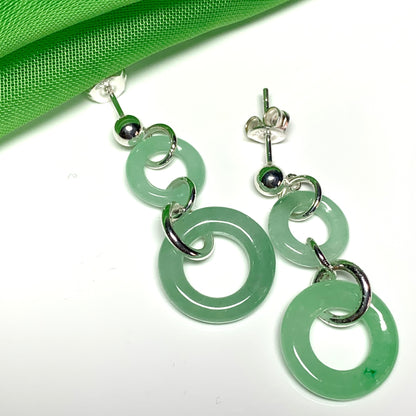 Round Sterling Silver Jade Double Circle Drop Earrings